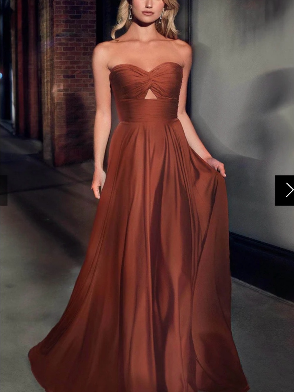 Strapless Satin Prom Dress in Copper Brown